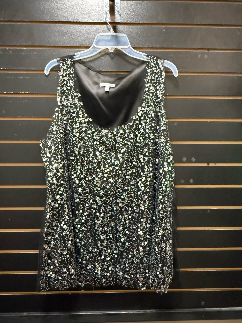 Fashion Bug Women’s 1X Black Sequin Sleeveless Party Cocktail Top